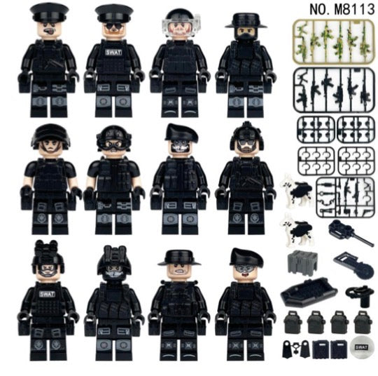 Federal Special Police Tactical Unit – 12 Minifigures with K-9 Teams & Assault Boat