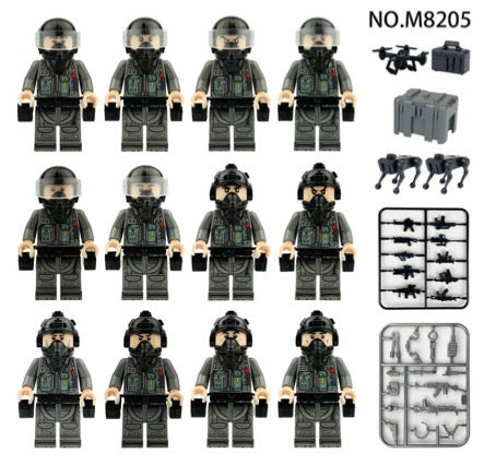 Modern Military Air Force Aviation Crew Minifigure Set – 12 Figures with Weapons & Accessories