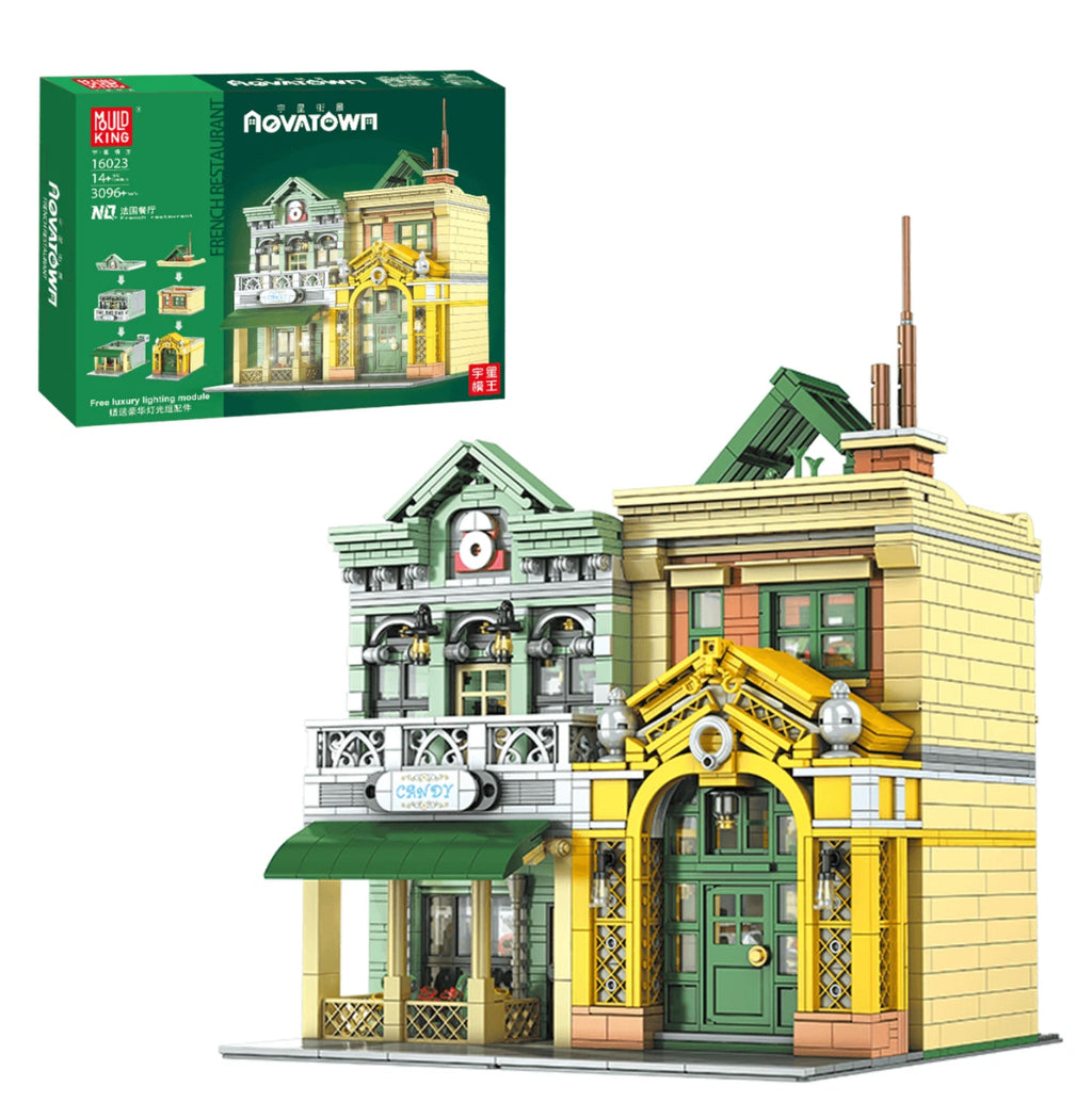 Mould King 16023 Novatown French Restaurant – 3,096 Pieces Modular Building Set with LED Lights