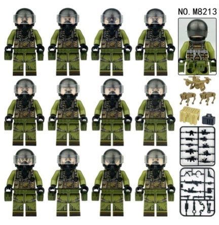 Modern Fighter Pilot Minifigure Set – 12 Double-Sided Figures with Weapons