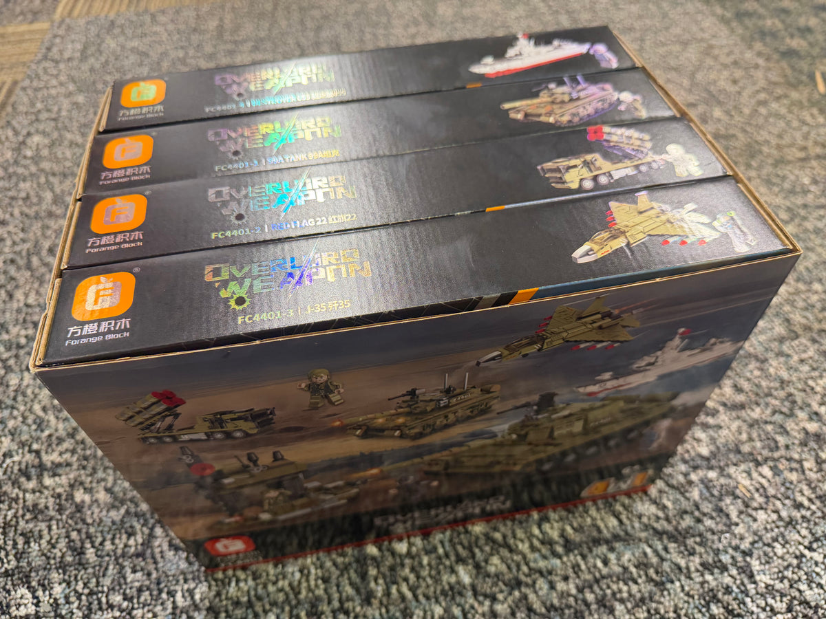 Military 4-Set Bundle – 99A Tank, HQ-22 Missile Launcher, J-35 Fighter & Type 055 Destroyer – 1,139 Pieces