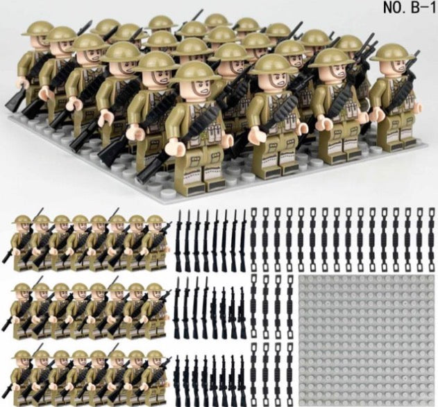 WWII British Army Soldier Minifigure Bundle – 24 Figures with Weapons