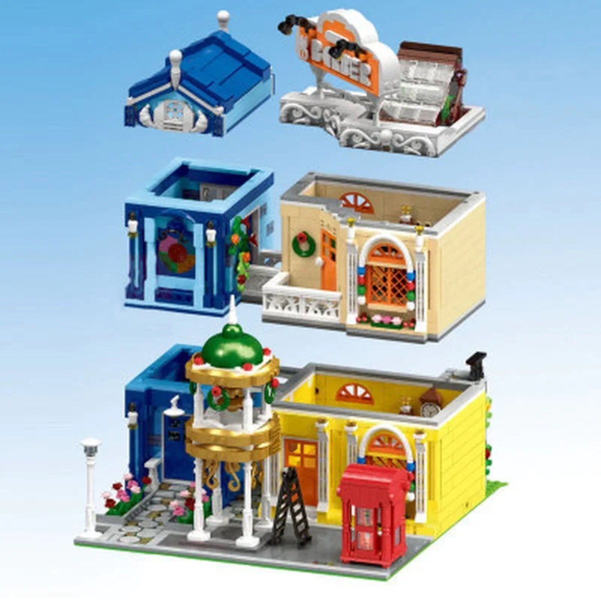 MOULD KING 16031 Novatown Barber Shop – 2,267 Pieces Modular Building Set with LED Lights