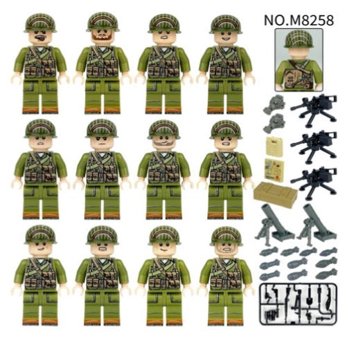 WWII US Infantry Heavy Weapons Battalion – 12 Double-Sided Minifigures
