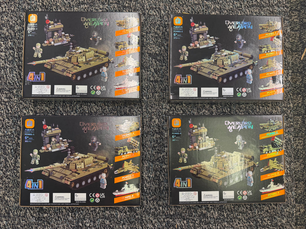 Military 4-Set Bundle – 99A Tank, HQ-22 Missile Launcher, J-35 Fighter & Type 055 Destroyer – 1,139 Pieces