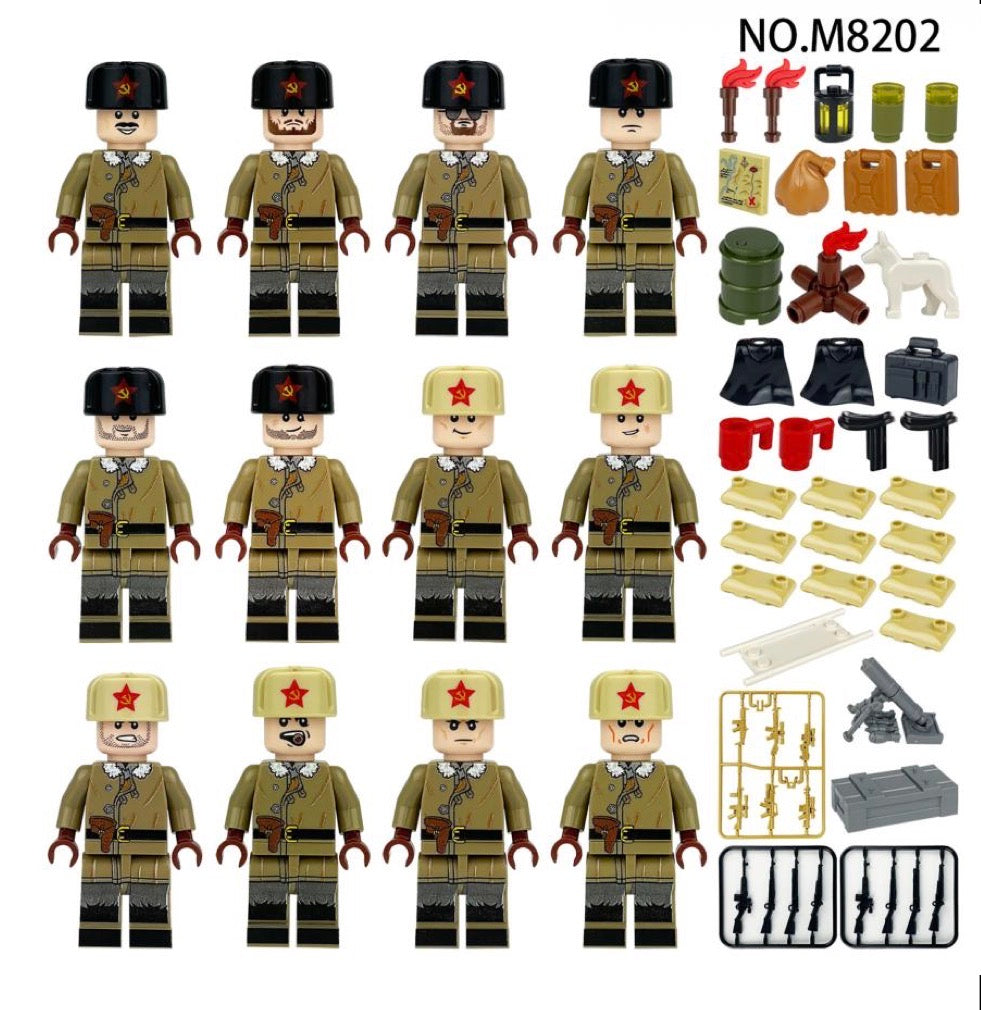 WWII Soviet Winter Mortar Detachment – 12 Minifigures with Field Camp