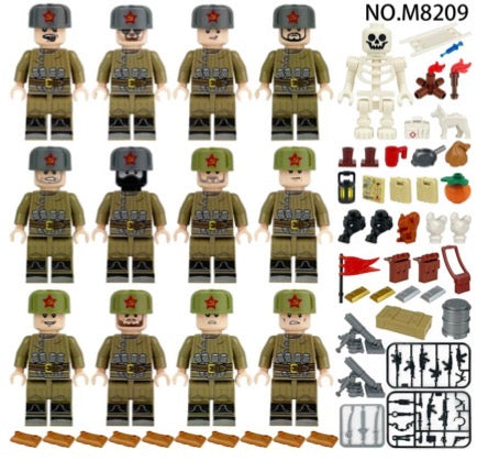 WWII Soviet Red Army Minifigure Set – 12 Battle of the Caucasus Figures & Accessories