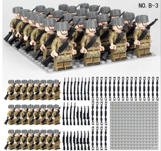 WWII Soviet Army Soldier Minifigure Bundle – 24 Figures with Weapons