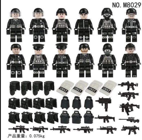 Elite Black SWAT Response Team – 12 Minifigures with Shields & Tactical Gear