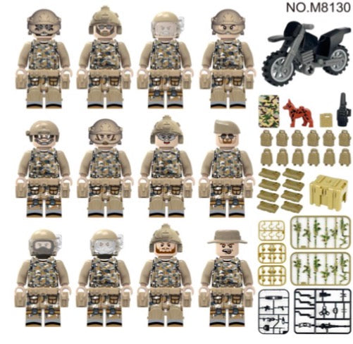 Desert Wolf Commando Unit – 12 Tactical Minifigures with Motorcycle & K-9
