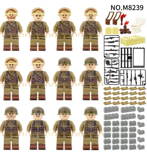 US Army Urban Warfare Minifigure Set – 12 Soldiers with Weapons & Scene Accessories