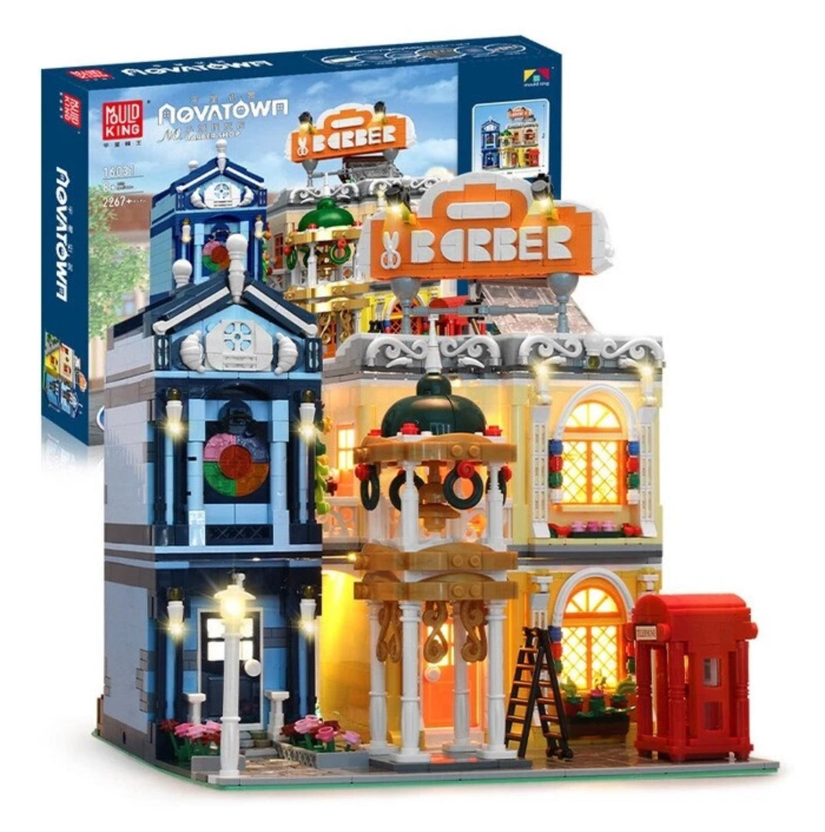 MOULD KING 16031 Novatown Barber Shop – 2,267 Pieces Modular Building Set with LED Lights