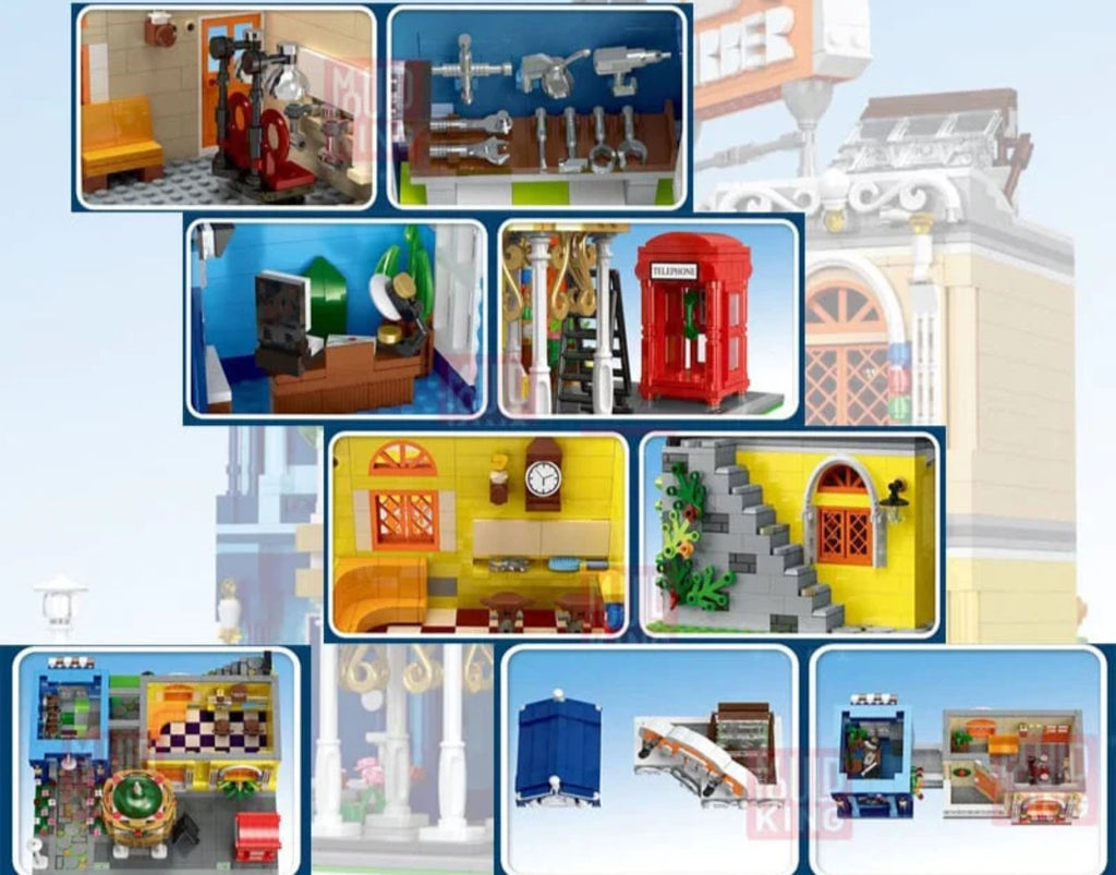 MOULD KING 16031 Novatown Barber Shop – 2,267 Pieces Modular Building Set with LED Lights