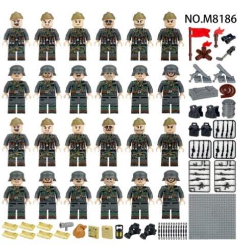 WWII German Field Troops Minifigure Set – 24 Soldiers with Accessories