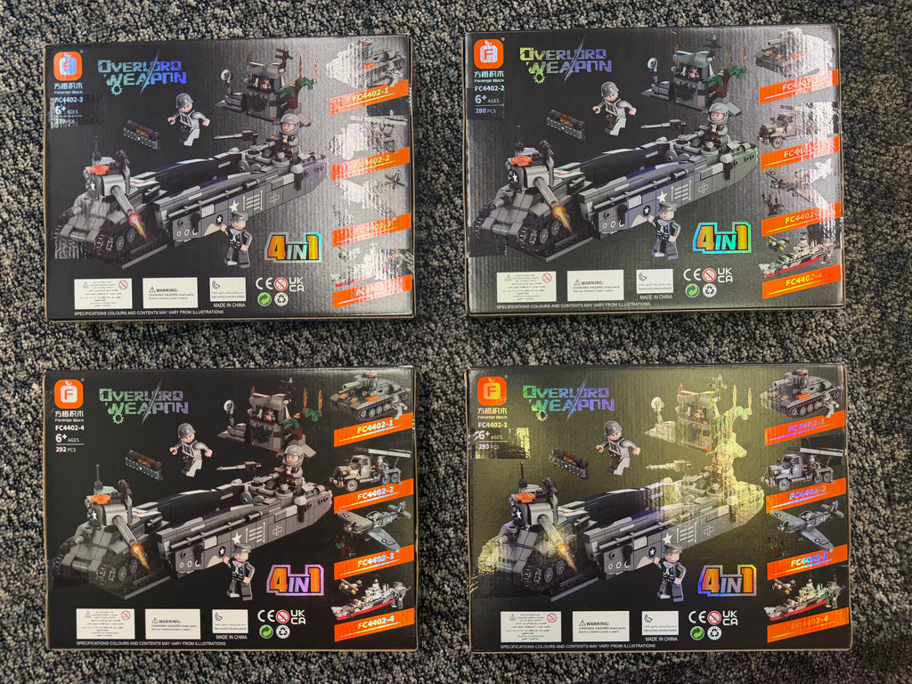 WWII Landing Battle 4-Set Bundle – T-34 Tank, BM-13 Katyusha, Spitfire Fighter & Iowa-Class Battleship – 1,144 Pieces