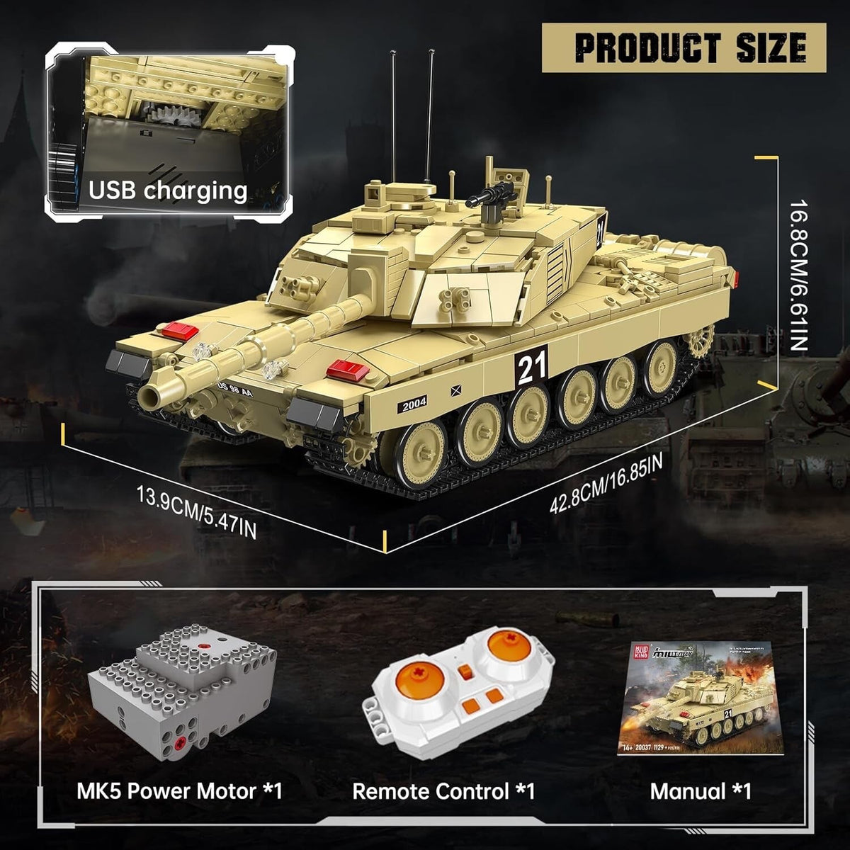 Mould King 20037 RC Challenger 2 Main Battle Tank – 1,129 Pieces