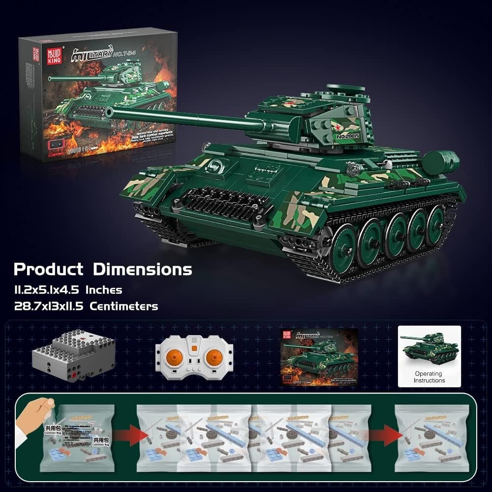 Mould King 20015 RC T-34 Tank Building Set – 800 Pieces