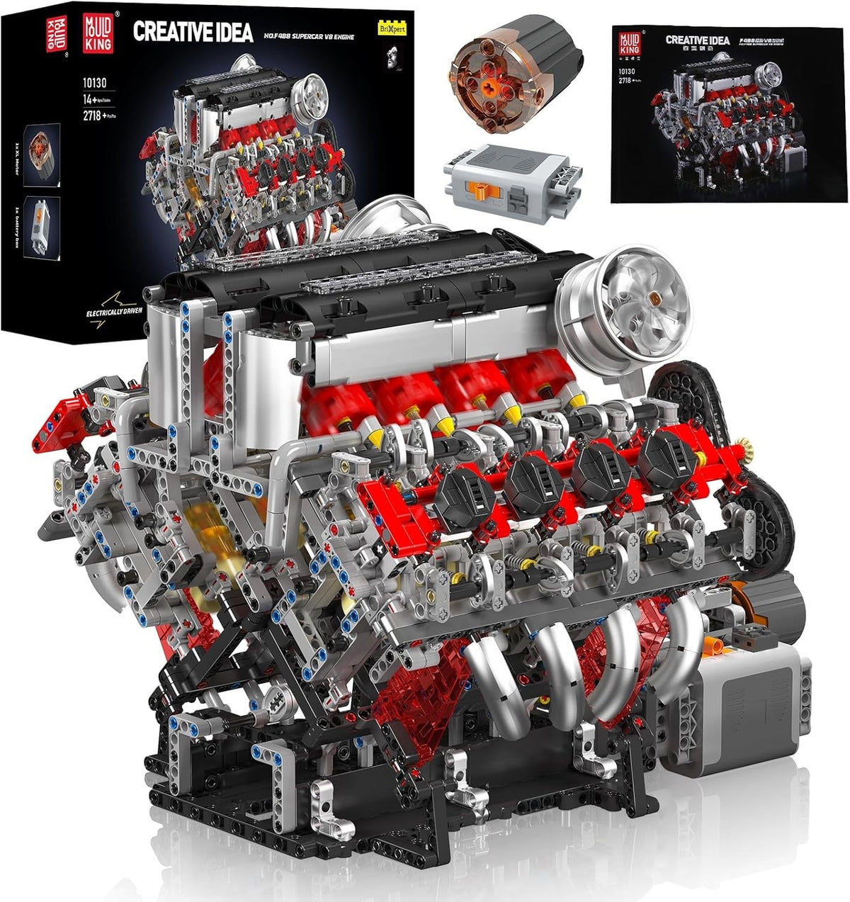 Mould King 10130 F488 Twin-Turbo V8 Engine Model – 2,718 Pieces