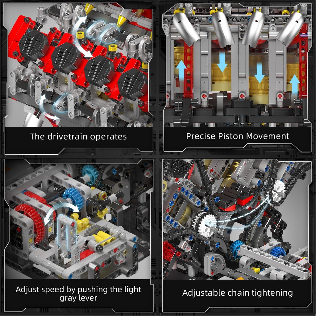Mould King 10130 F488 Twin-Turbo V8 Engine Model – 2,718 Pieces