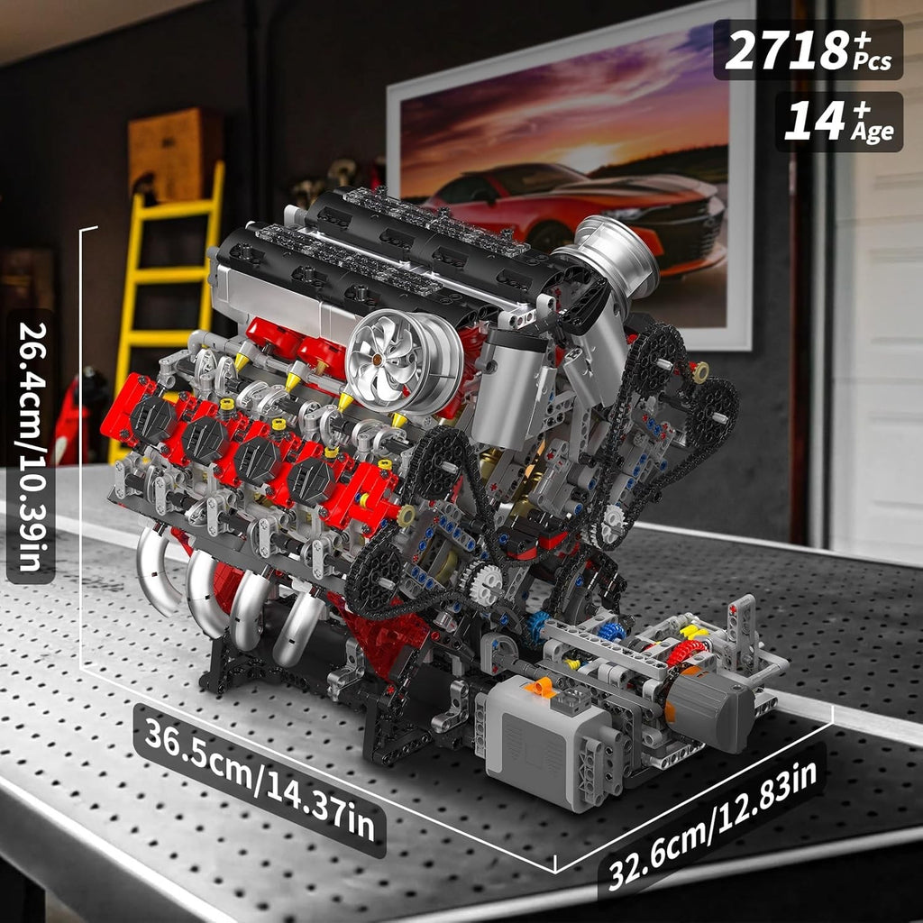 Mould King 10130 F488 Twin-Turbo V8 Engine Model – 2,718 Pieces