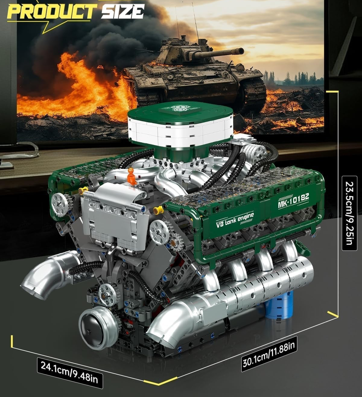 Mould King 10182 Motorized V8 Tank Engine Model – 2,250 Pieces